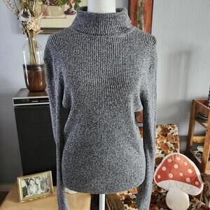 Reference Point Vintage Ribbed Turtle Neck Sweater Dark Gray Petite Medium